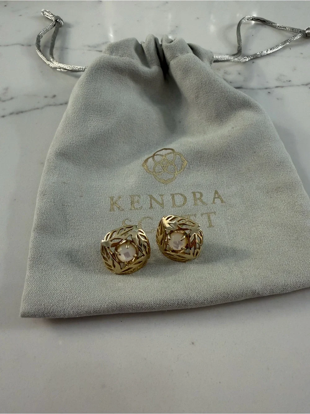 Kendra Scott Gold Filigree Earrings with Mother of Pearl Center Stones